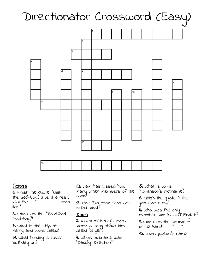 Directionator Crossword (Easy)