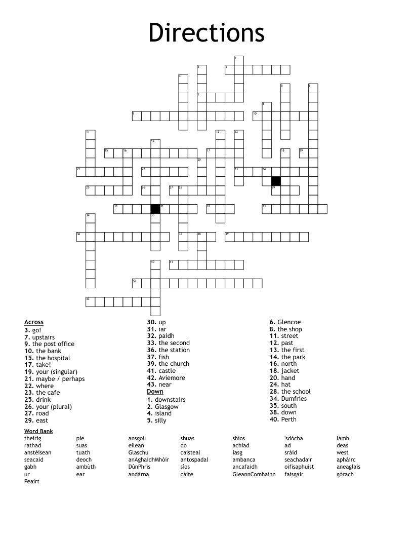 Directions Crossword