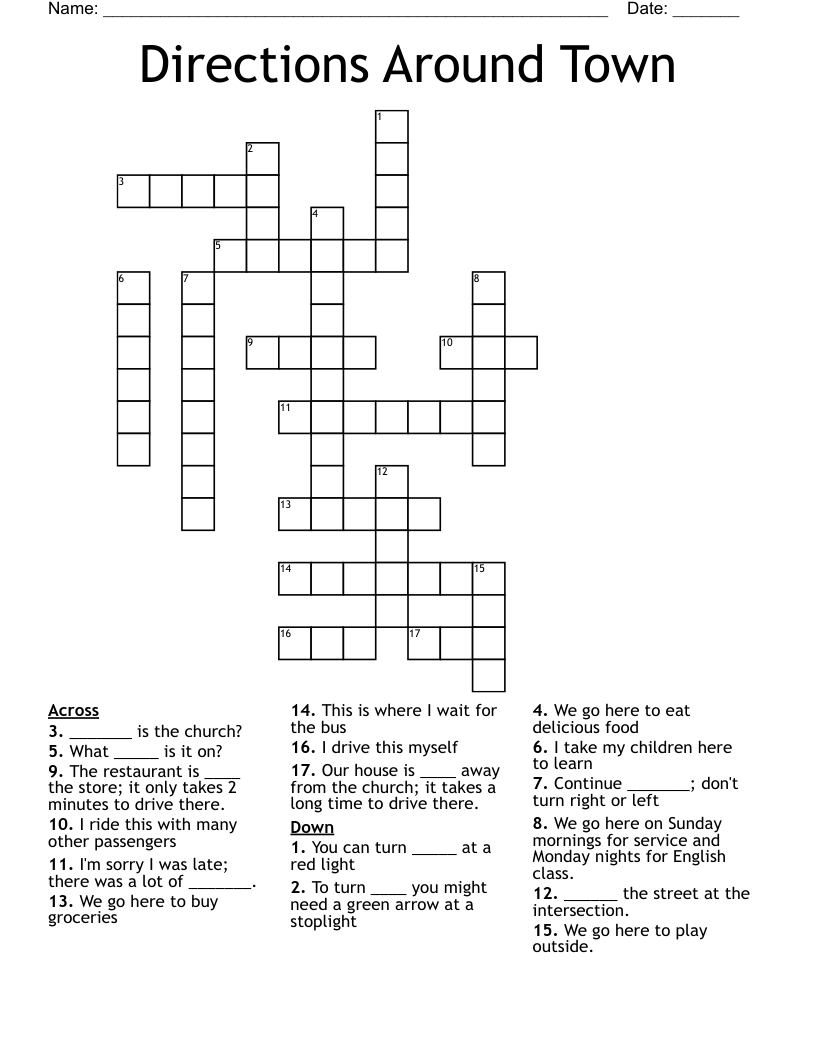 Directions Around Town Crossword