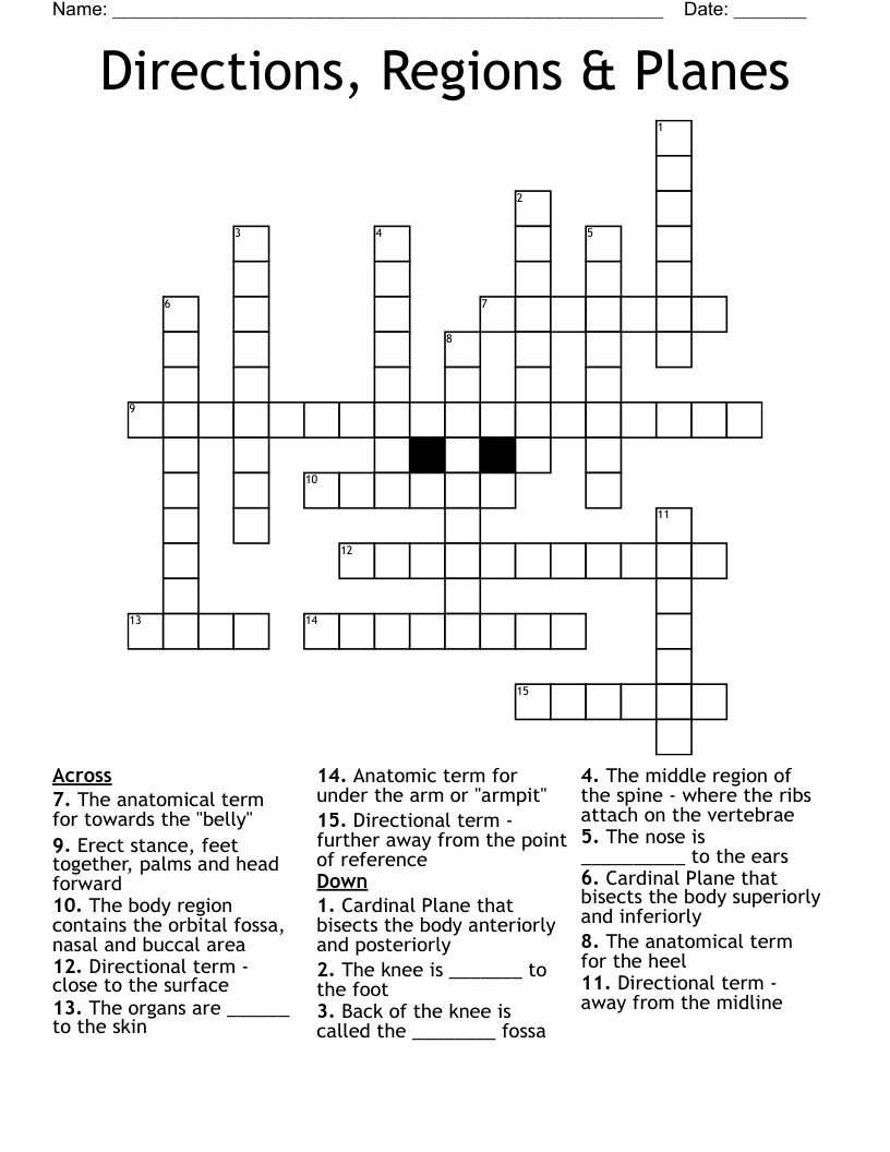 Directions, Regions & Planes  Crossword