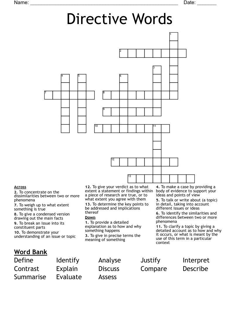 Directive Words Crossword