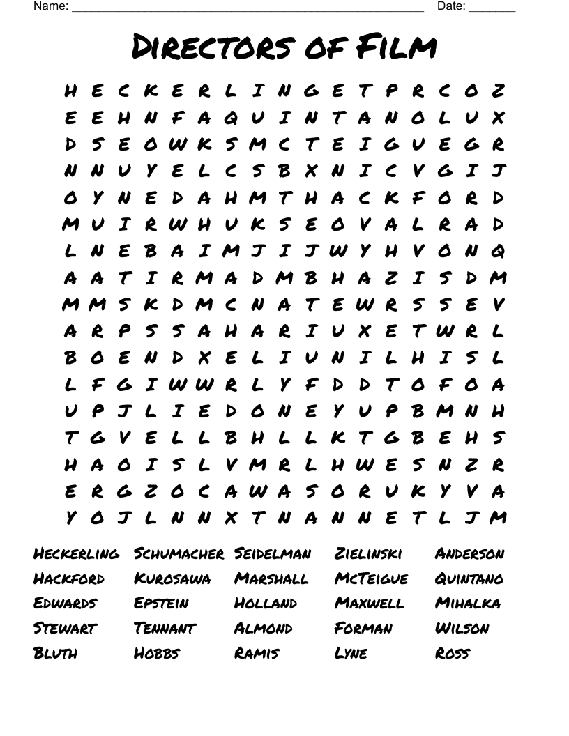 Directors of Film Word Search