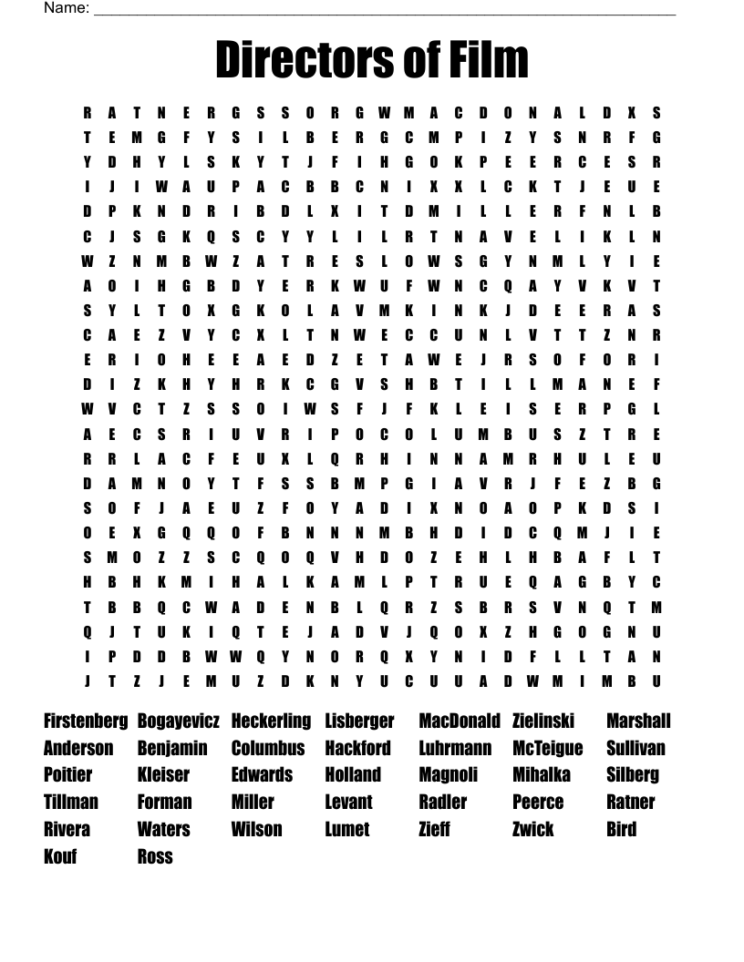 Directors of Film Word Search