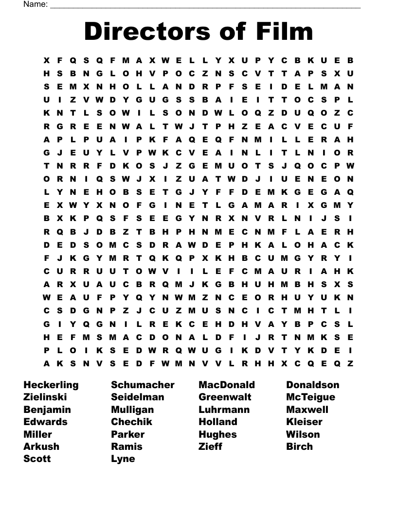 Directors of Film Word Search