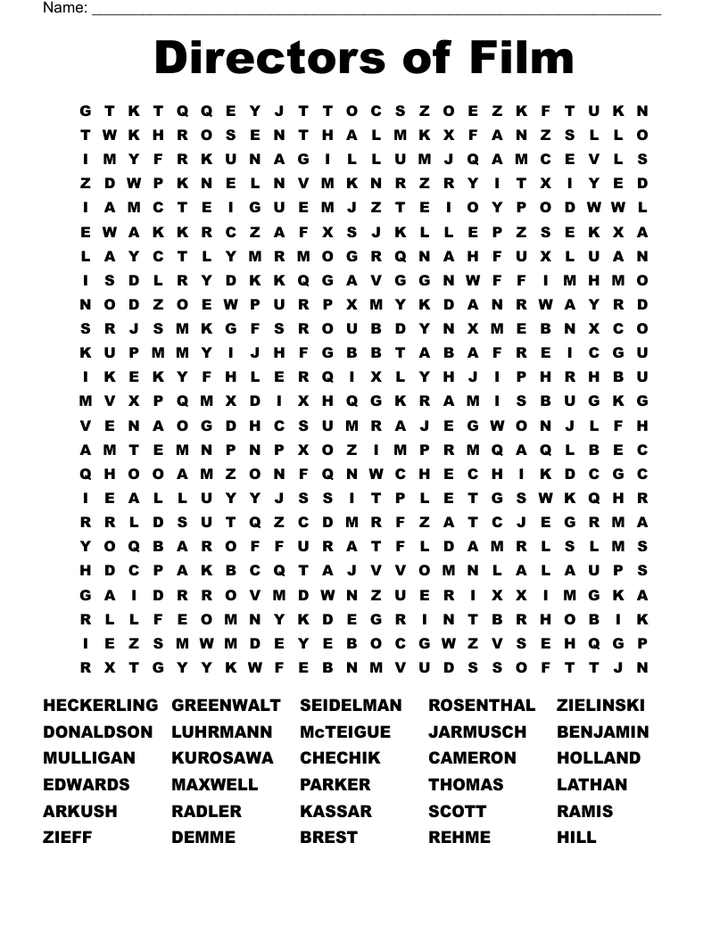 Directors of Film Word Search