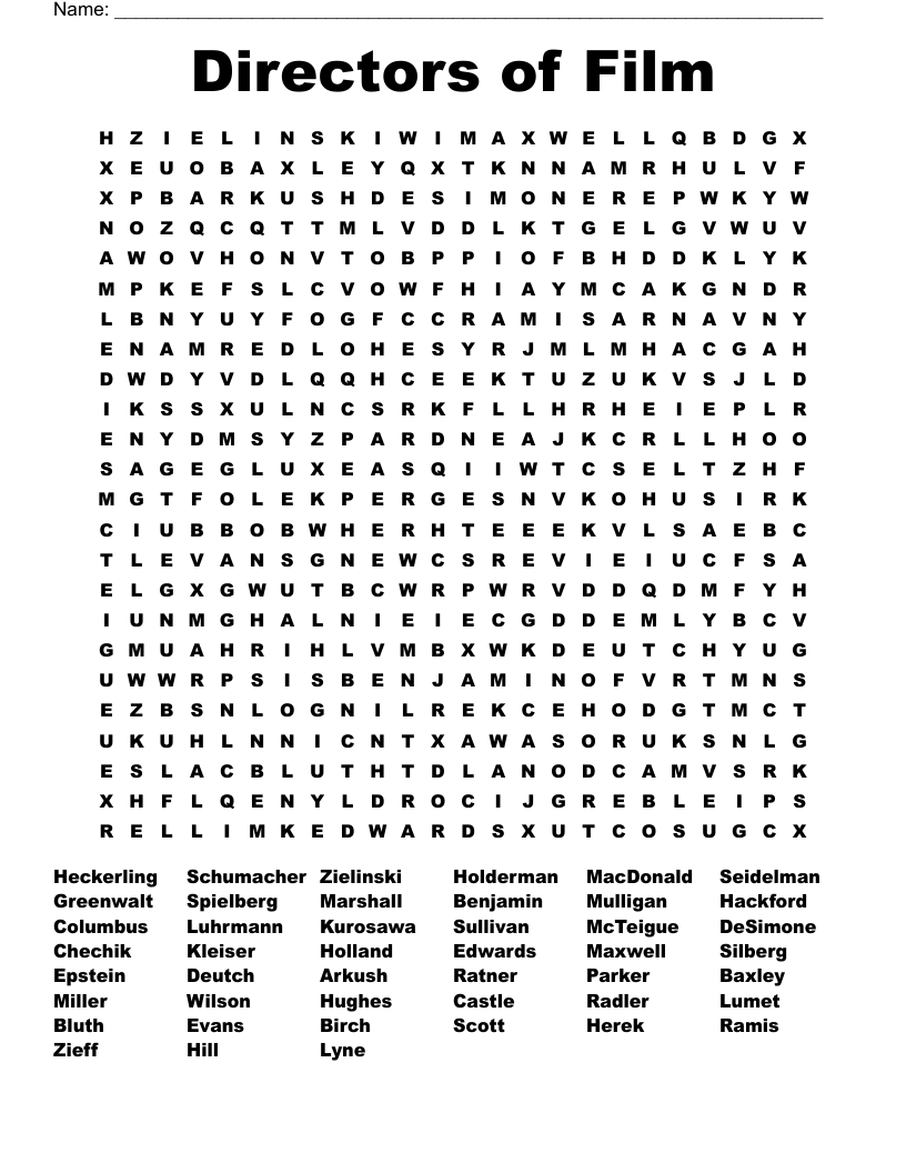 Directors of Film Word Search