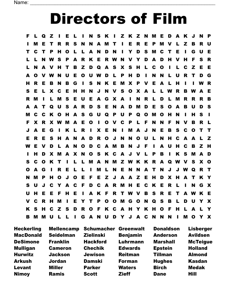 Directors of Film Word Search