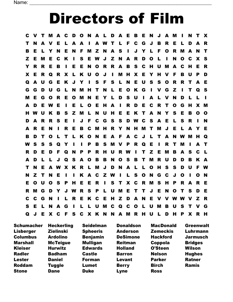 Directors of Film Word Search