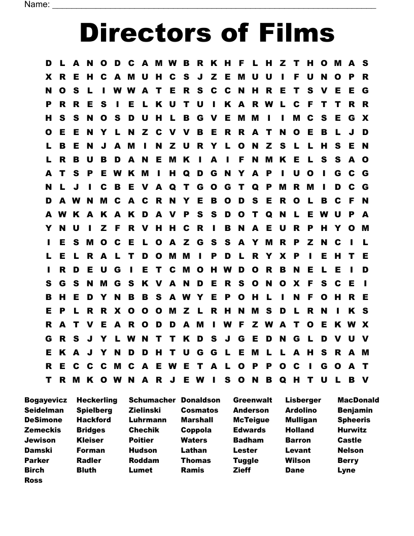 Directors of Films Word Search