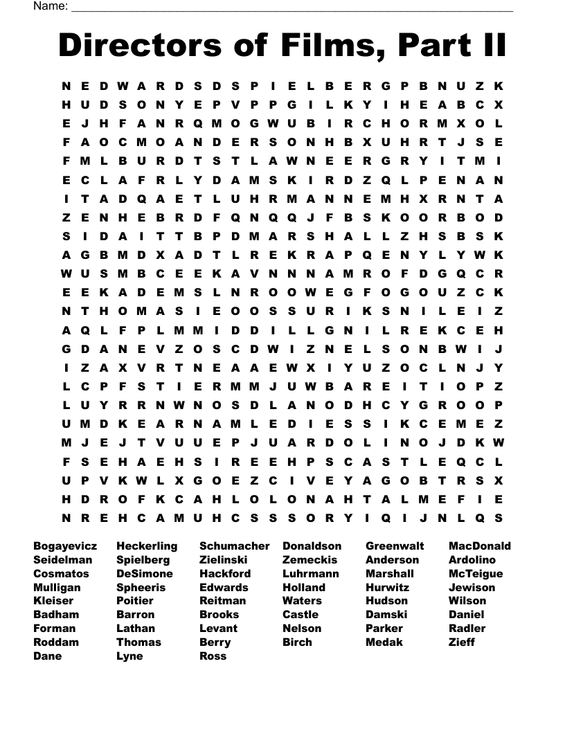 Directors of Films, Part II Word Search