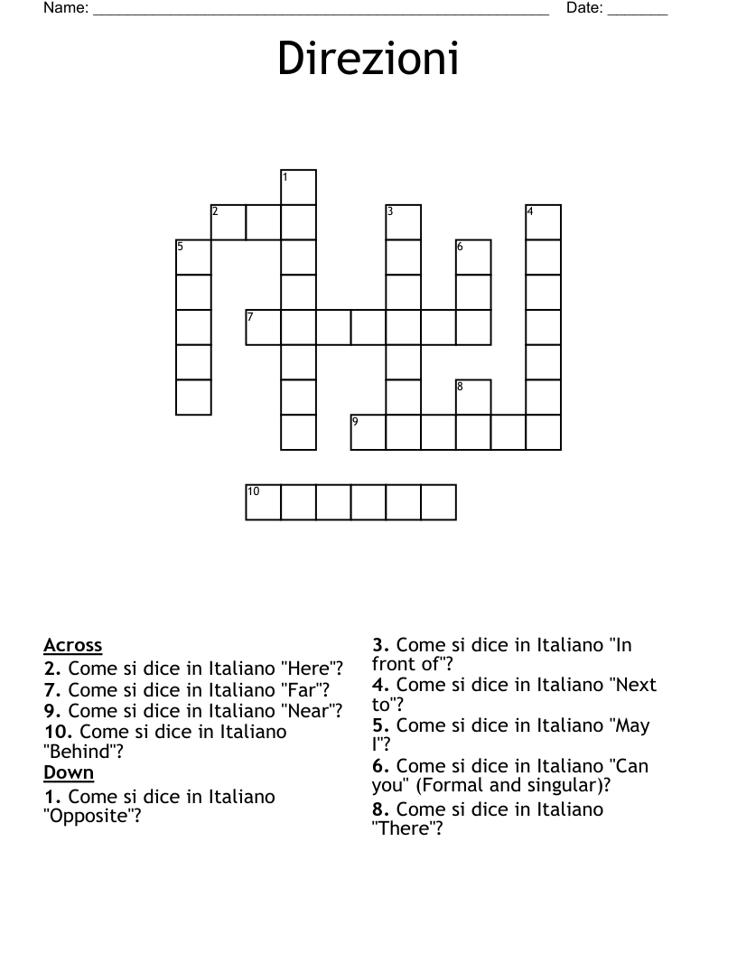 Direzioni Crossword