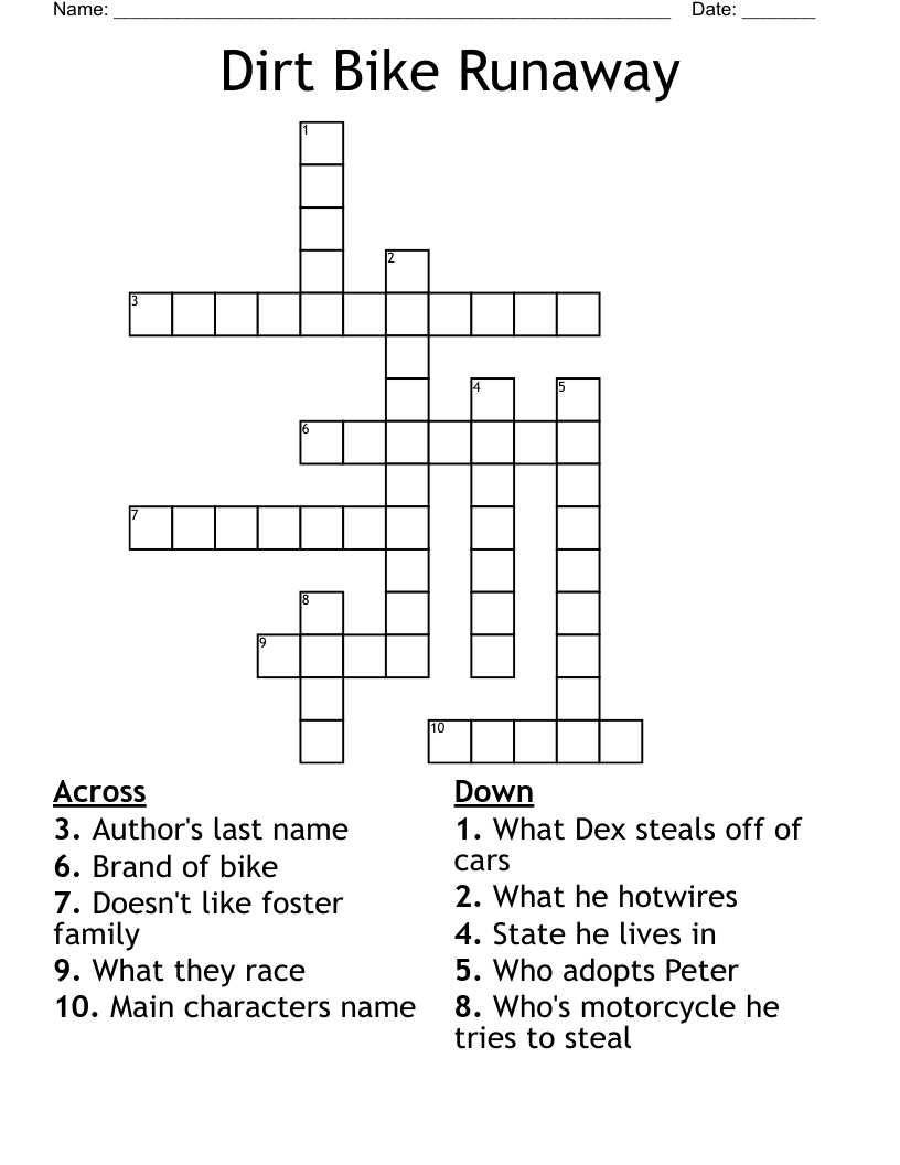 Dirt Bike Runaway Crossword