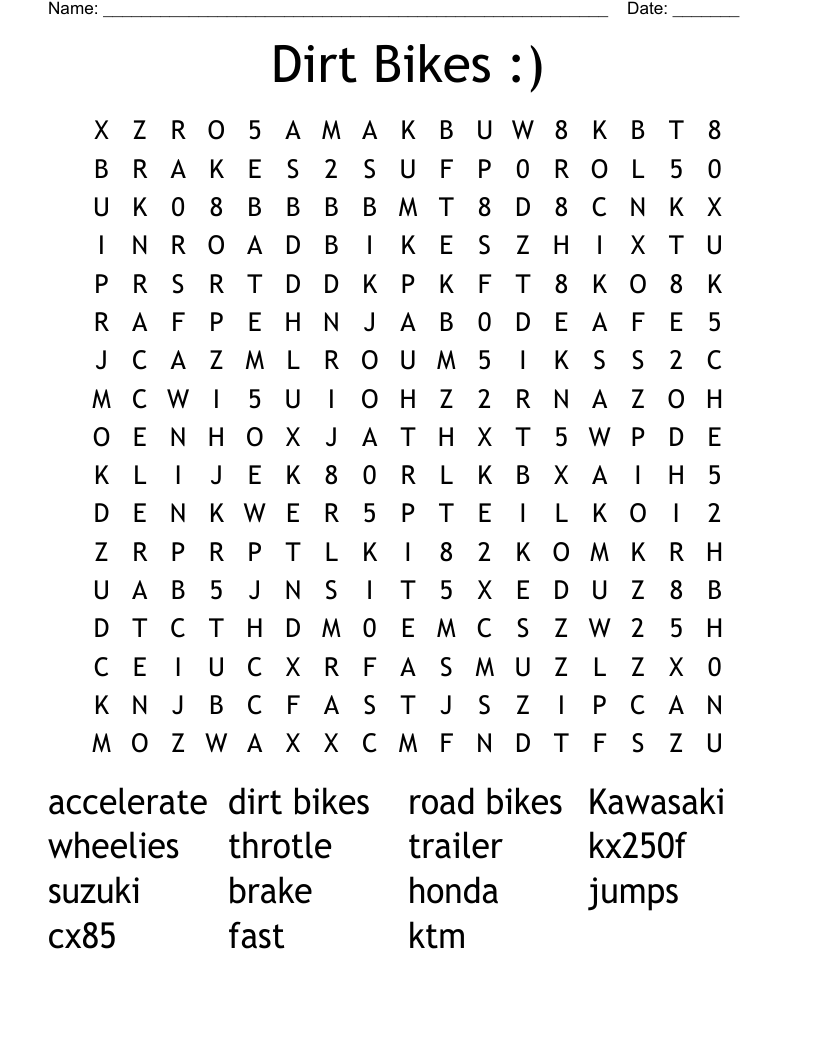 Dirt Bikes :) Word Search