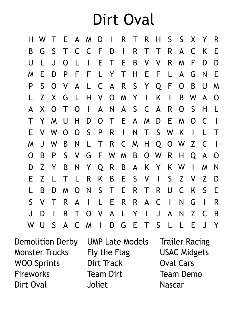 Dirt Oval Word Search
