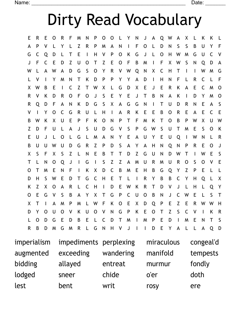 Dirty Read Vocabulary  Word Search
