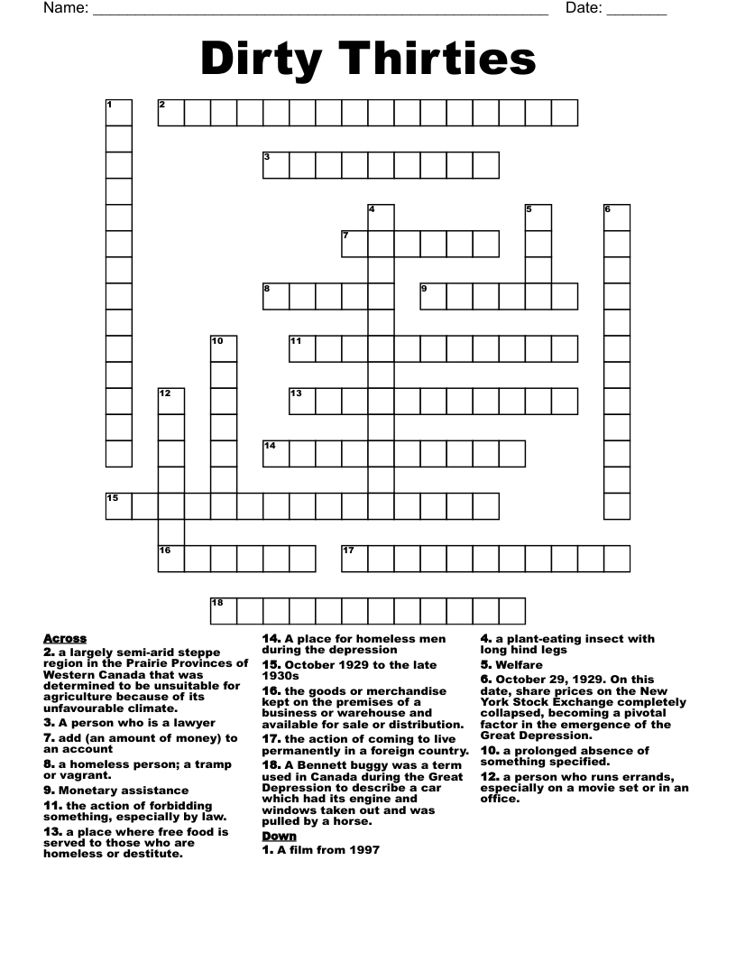 Dirty Thirties Crossword