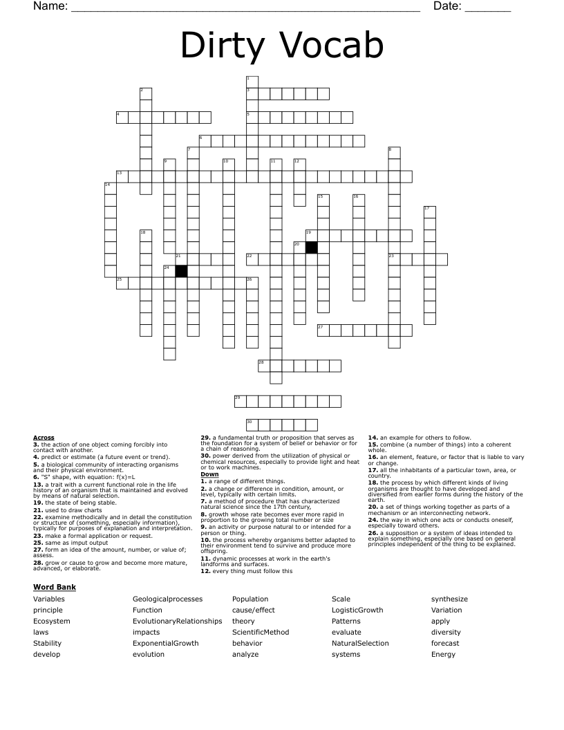 Dirty Vocab Crossword