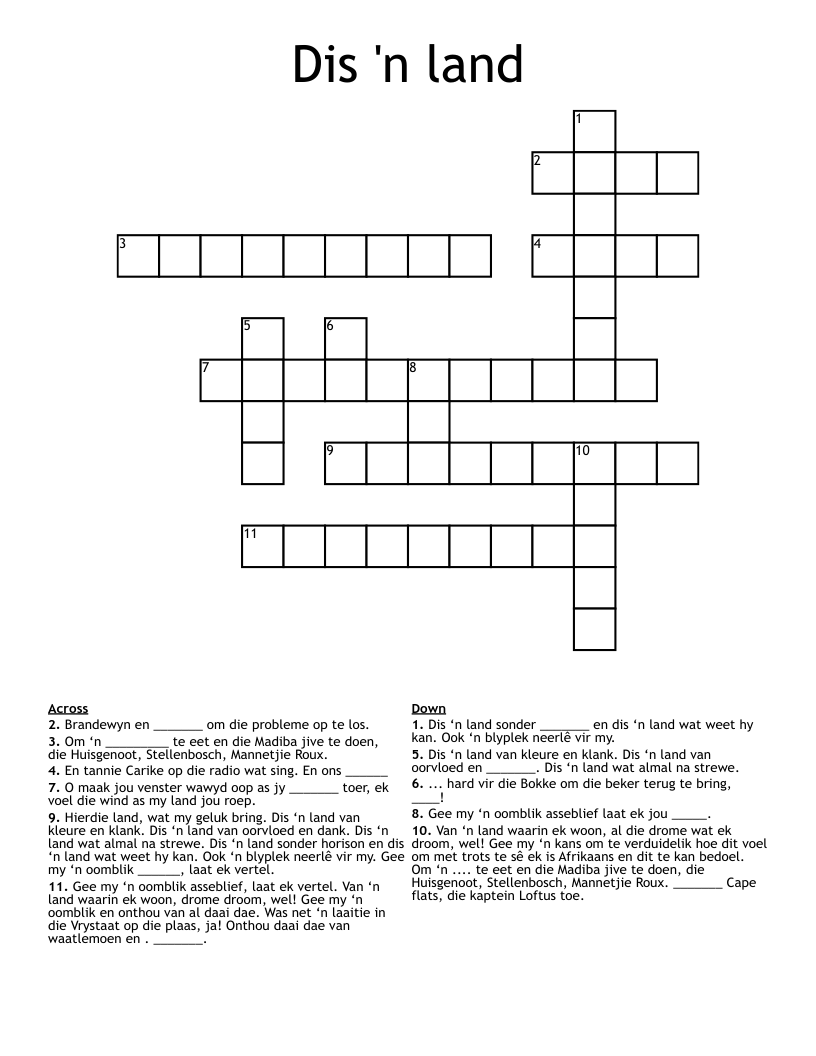 Dis 'n land Crossword