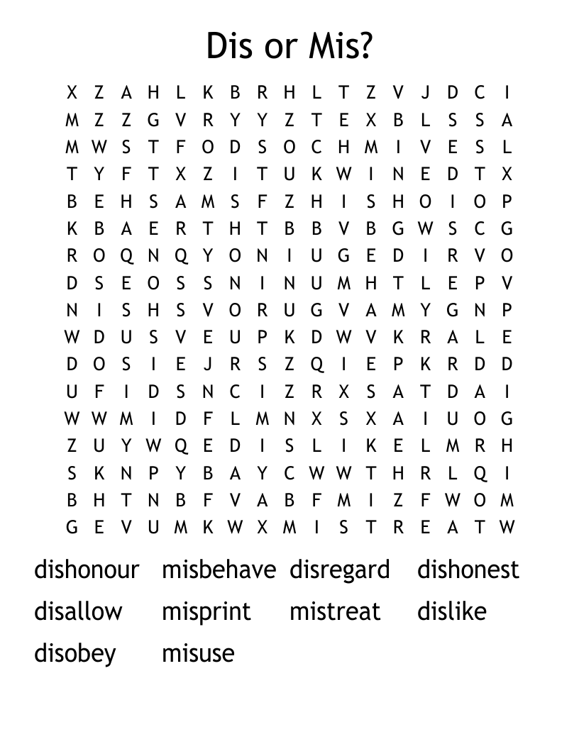 Dis or Mis?  Word Search