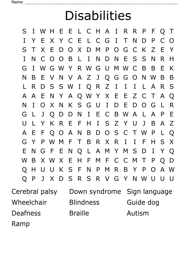 Disabilities Word Search