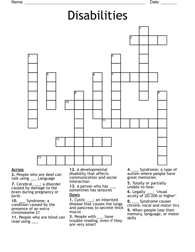 Disabilities Crossword
