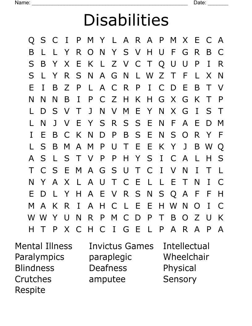 Disabilities Word Search