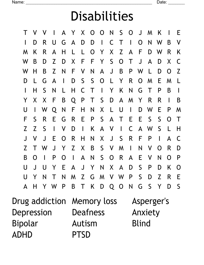 Disabilities  Word Search