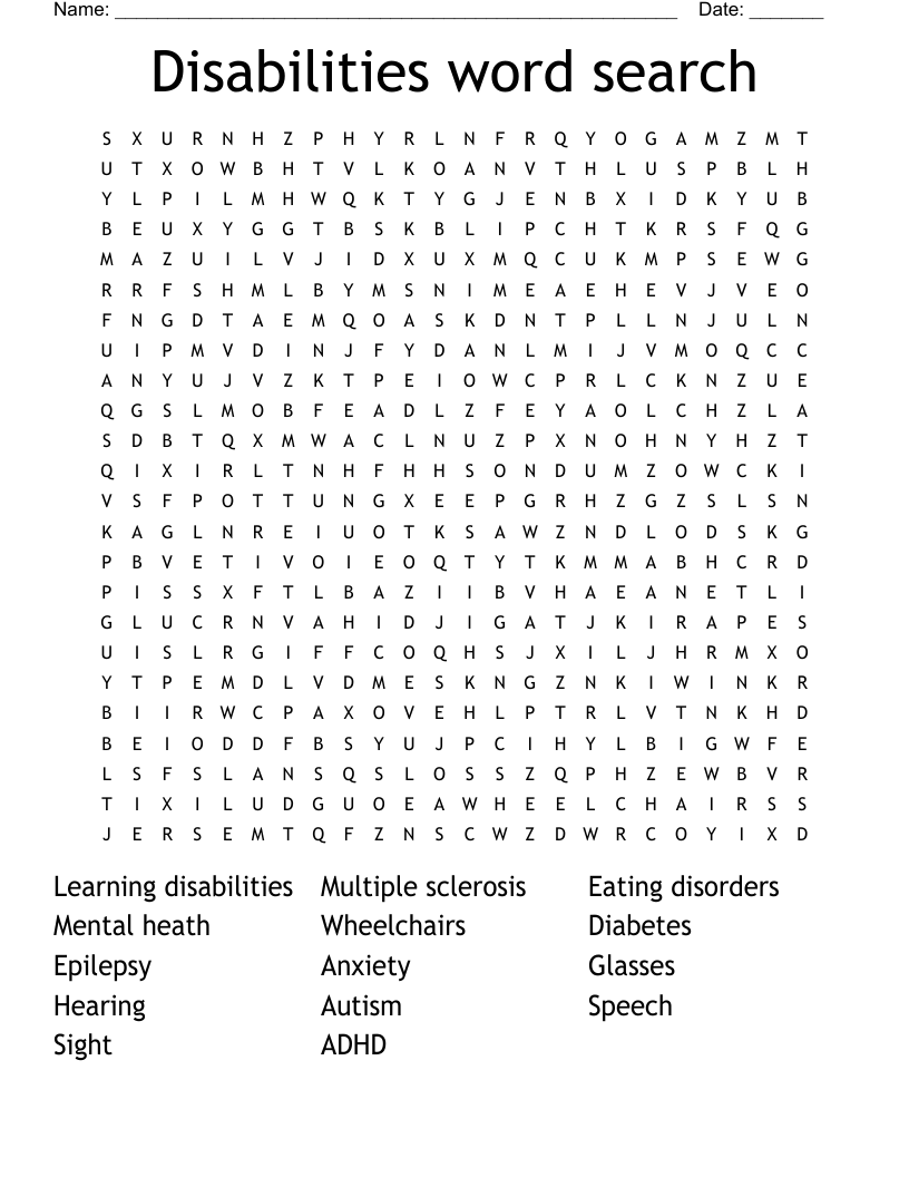 Disabilities word search 