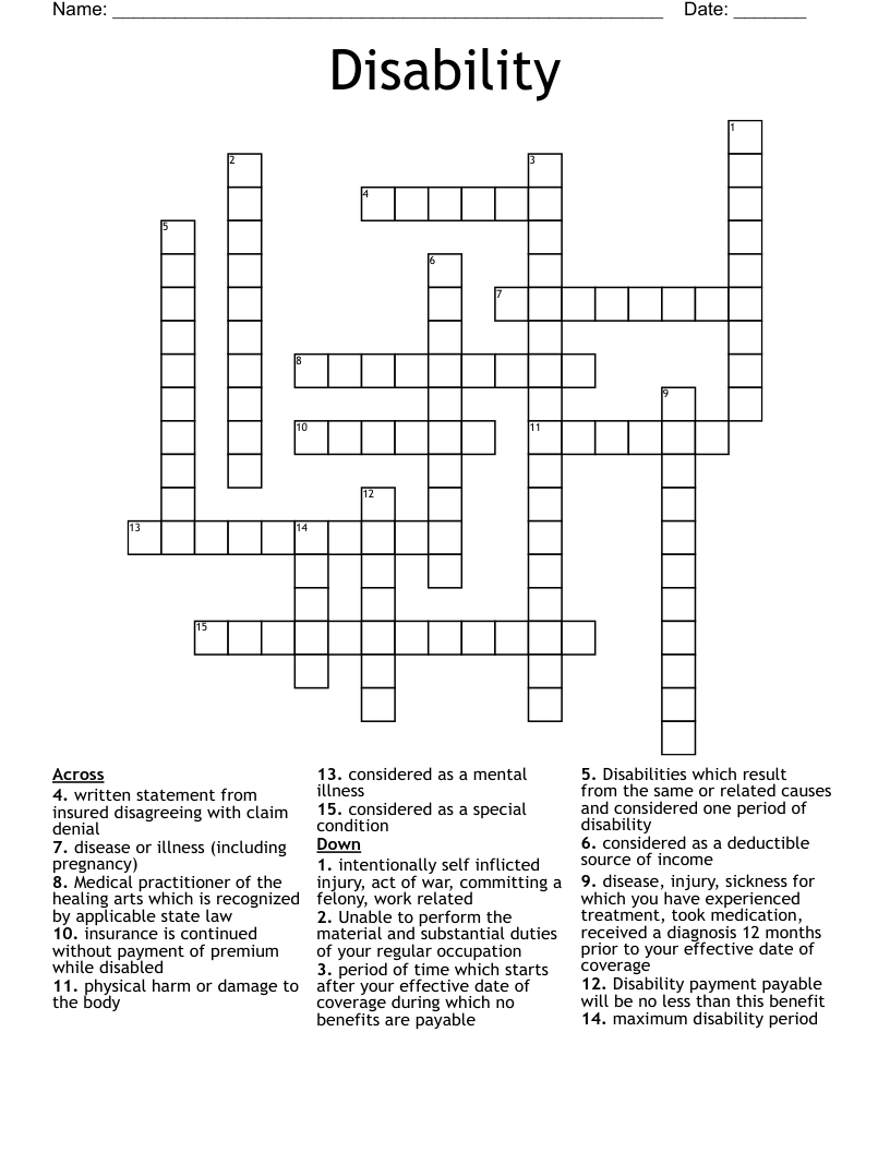 Disability Crossword