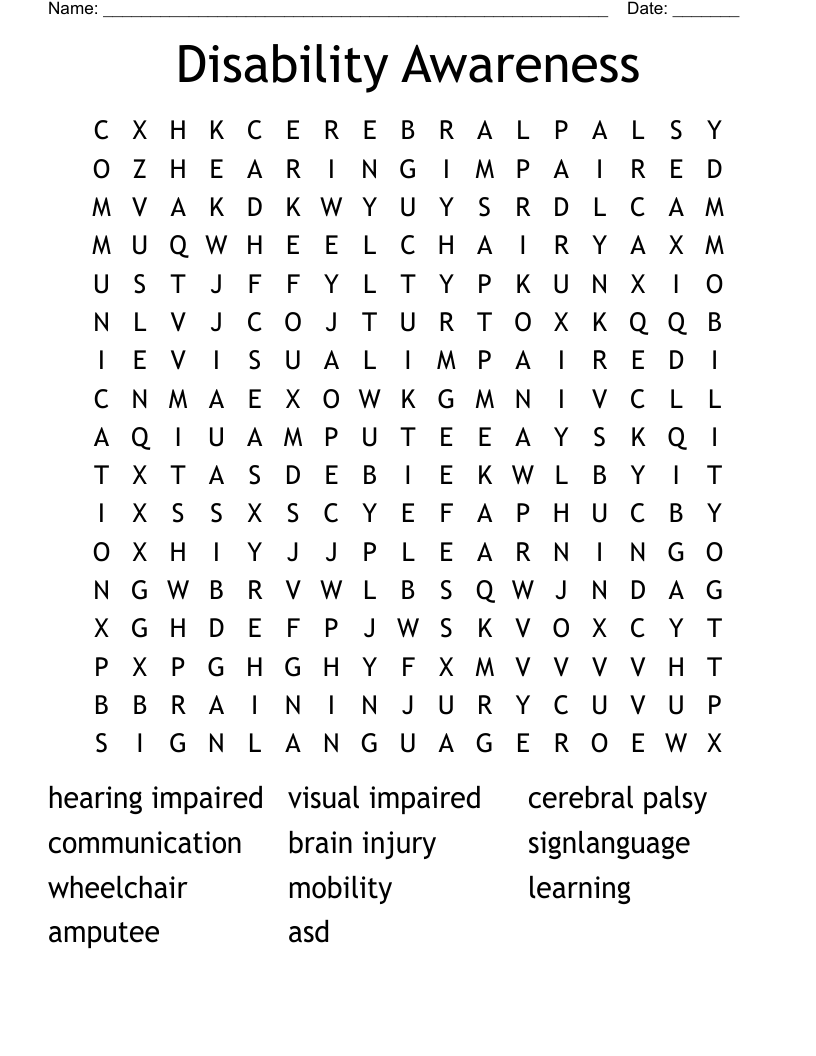Disability Awareness Word Search