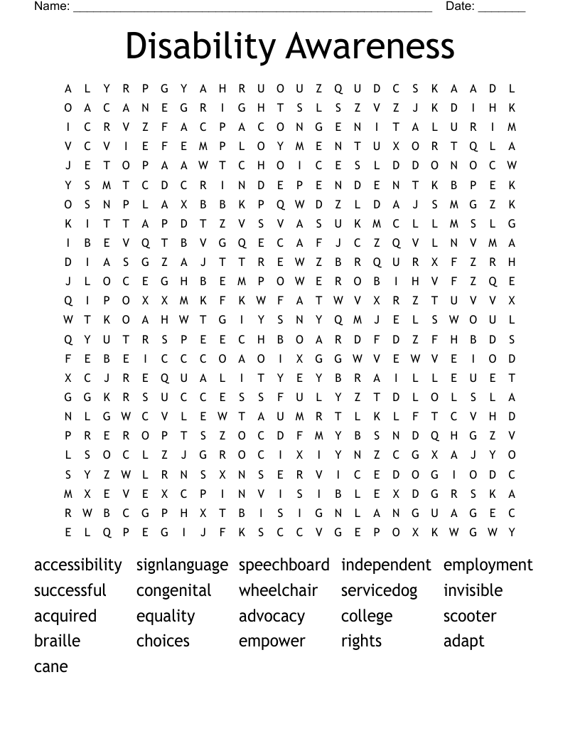 Disability Awareness Word Search