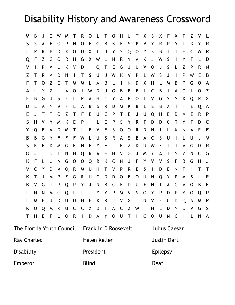 Disability History and Awareness Crossword Word Search