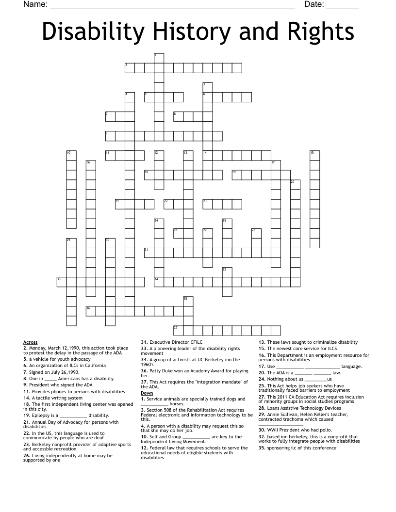 Disability History and Rights Crossword