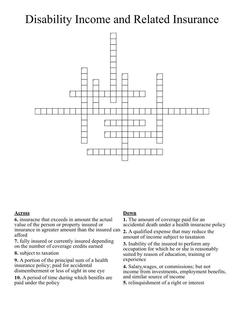 Disability Income and Related Insurance Crossword
