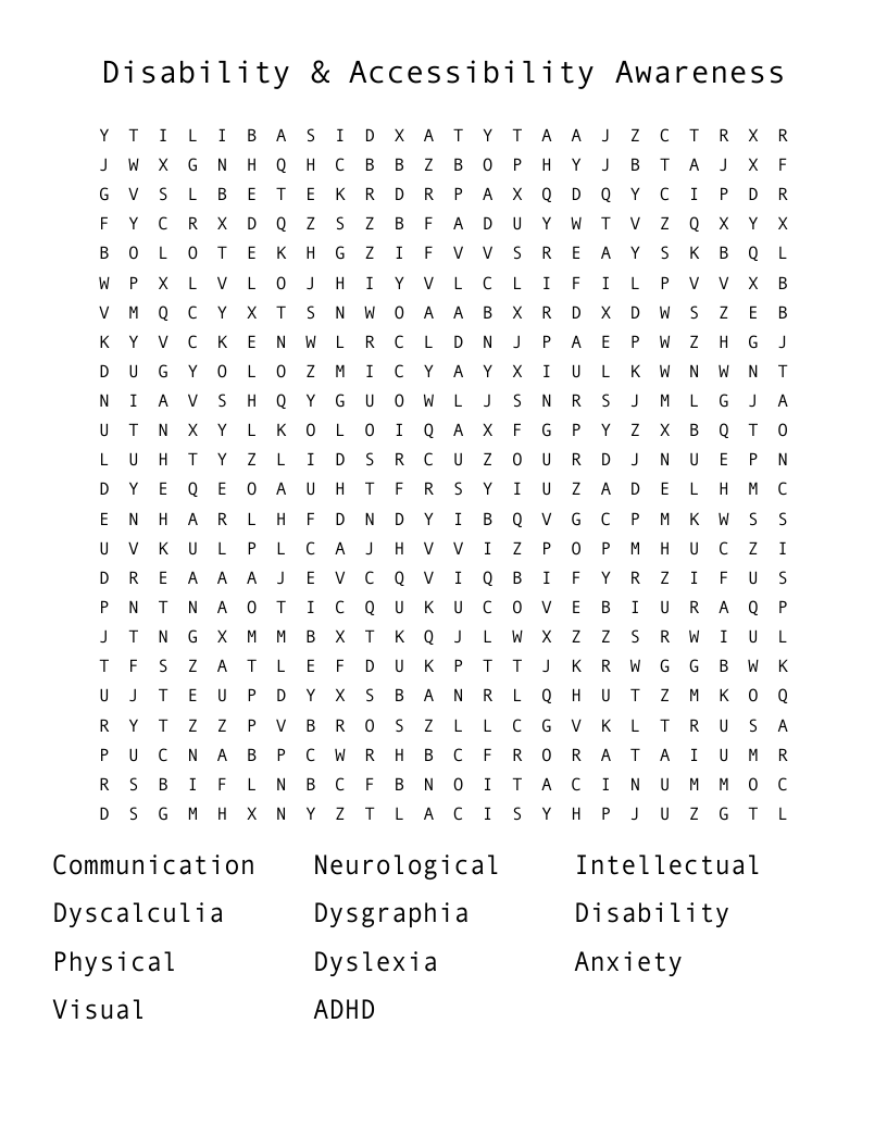Disability & Accessibility Awareness  Word Search