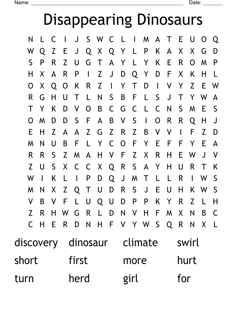 Disappearing Dinosaurs Word Search