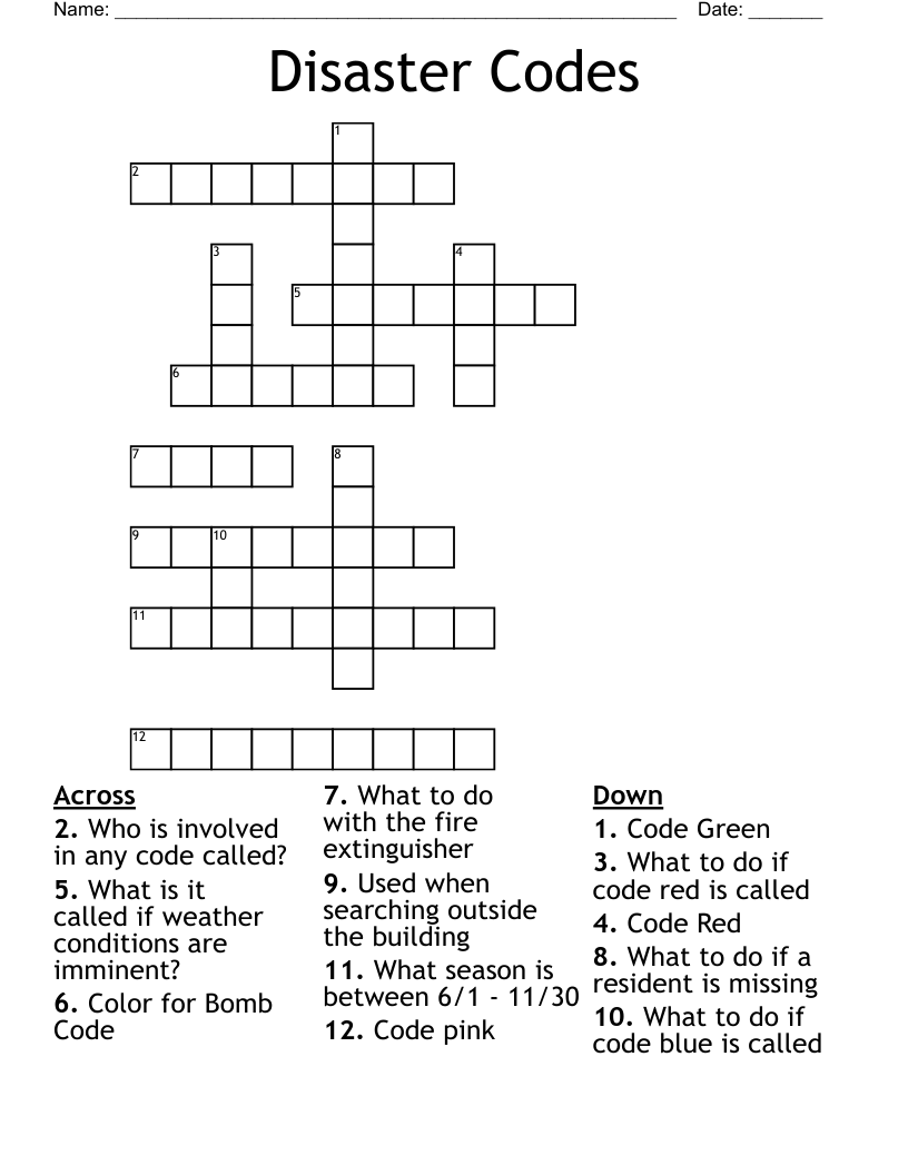 Disaster Codes Crossword