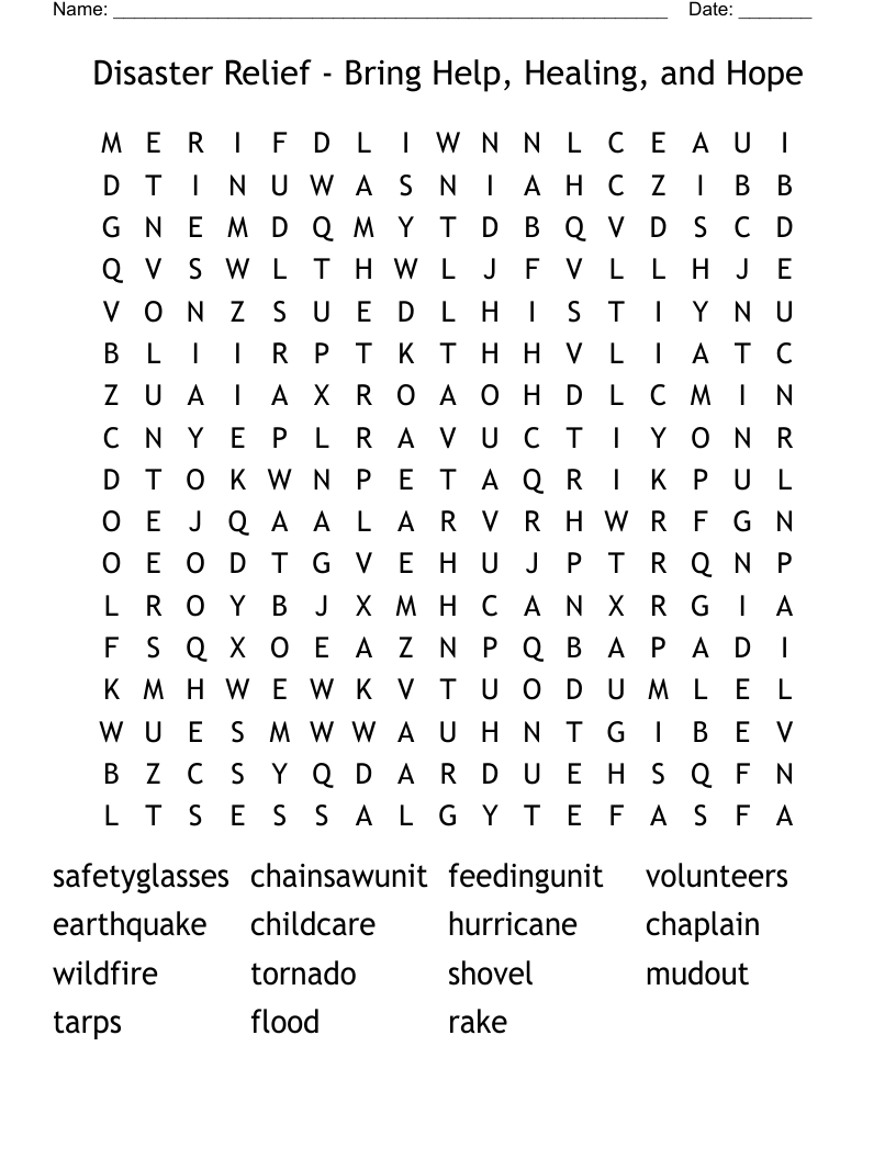 Disaster Relief - Bring Help, Healing, and Hope Word Search