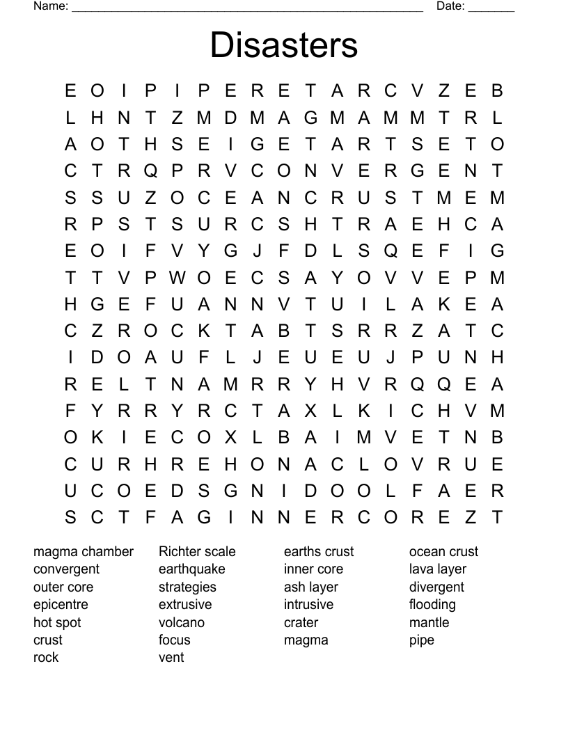 Disasters Word Search