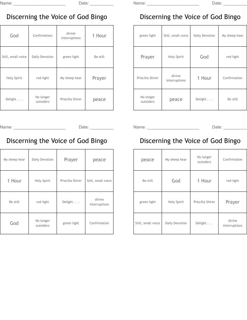 Discerning the Voice of God Bingo