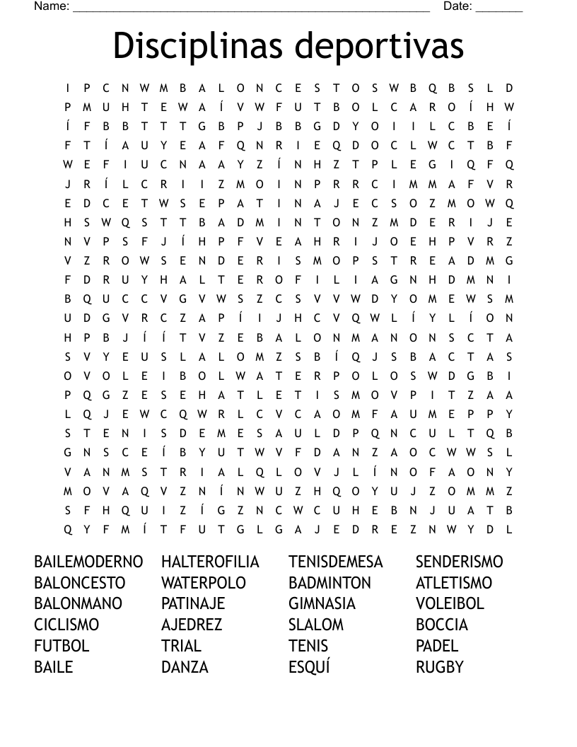 Disciplinas deportivas Word Search