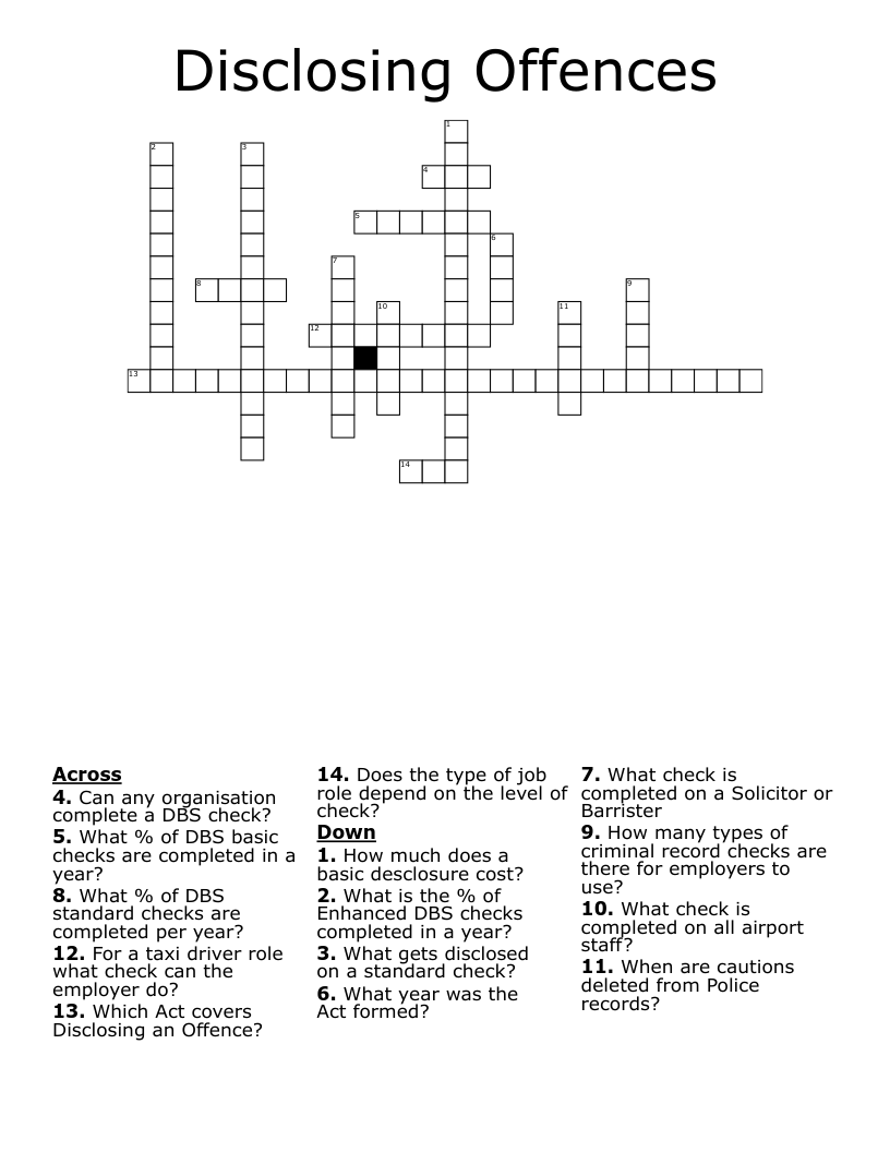 Disclosing Offences  Crossword