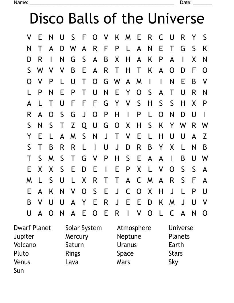 Disco Balls of the Universe Word Search