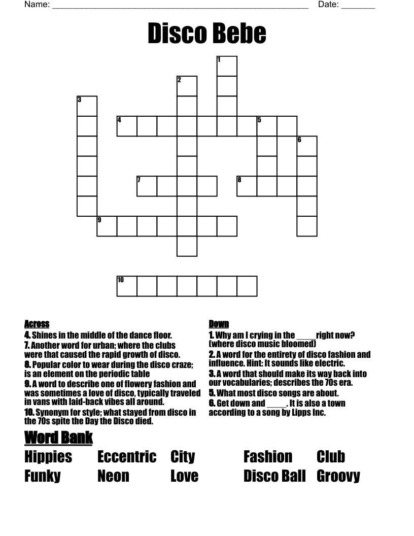 Disco Bebe Crossword