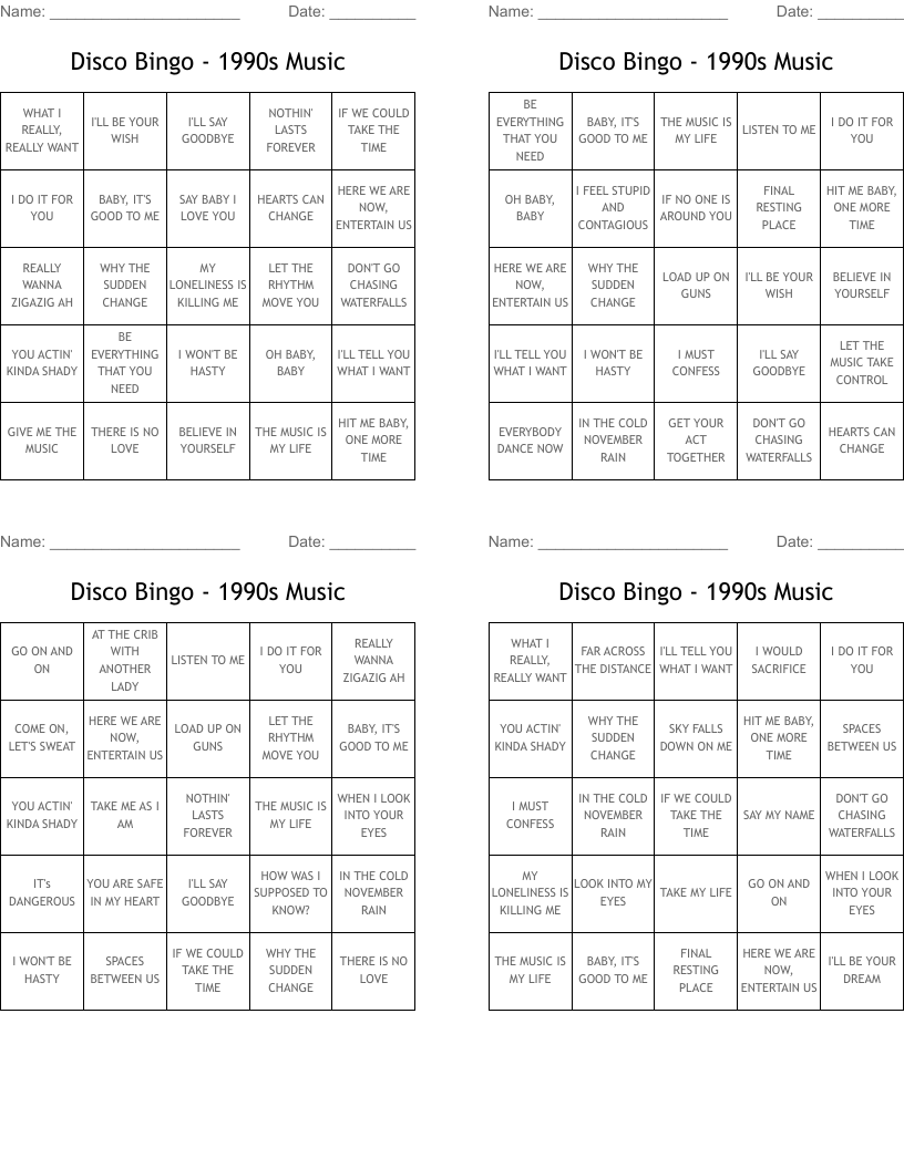 Disco Bingo - 1990s Music 
