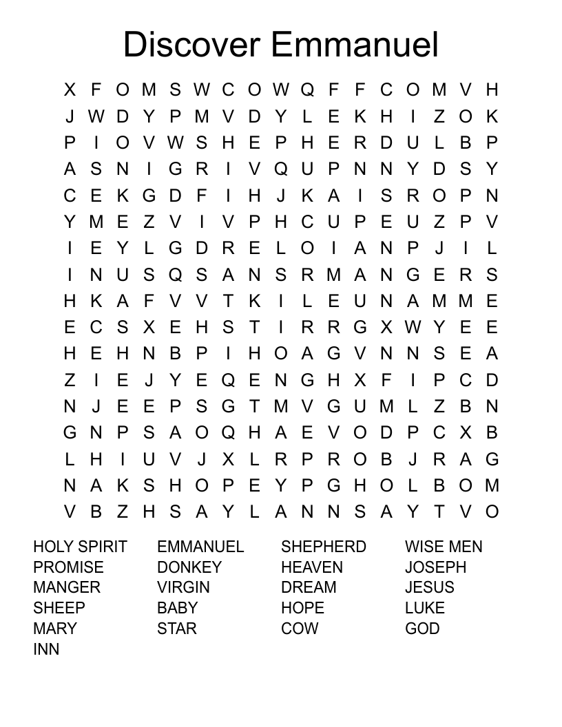 Discover Emmanuel Word Search