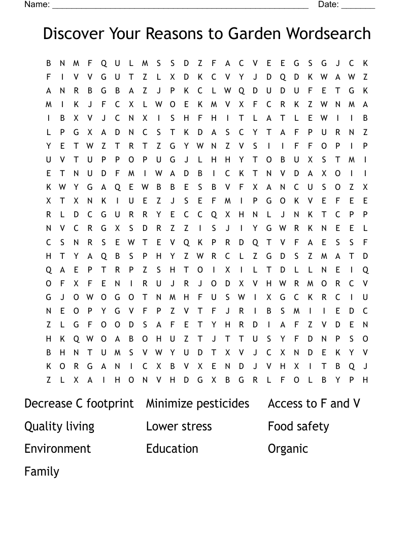 Discover Your Reasons to Garden Wordsearch
