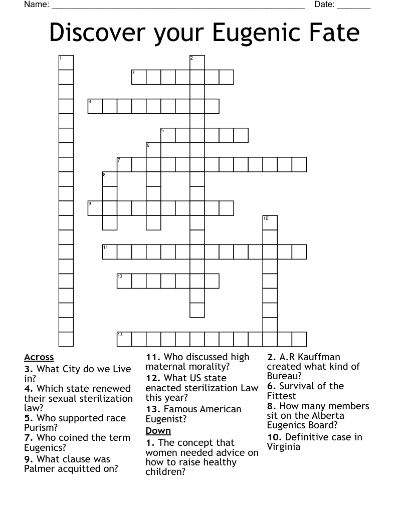 Discover your Eugenic Fate Crossword