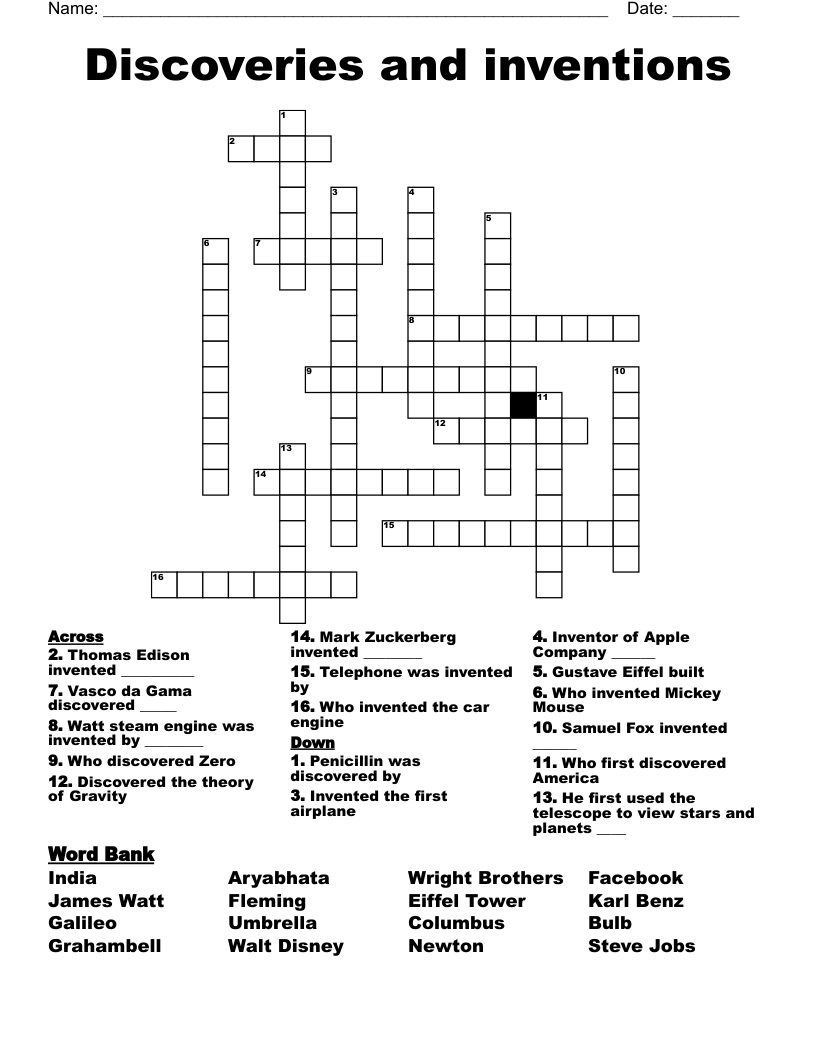 Discoveries and inventions Crossword