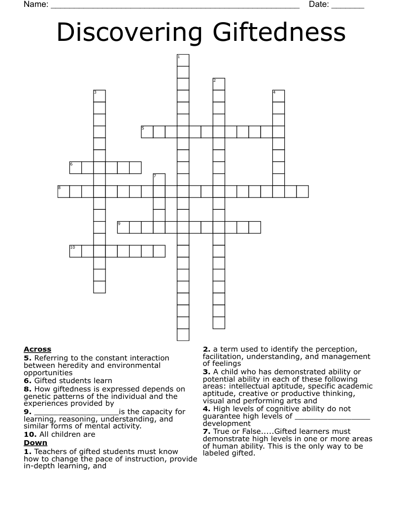 Discovering Giftedness Crossword